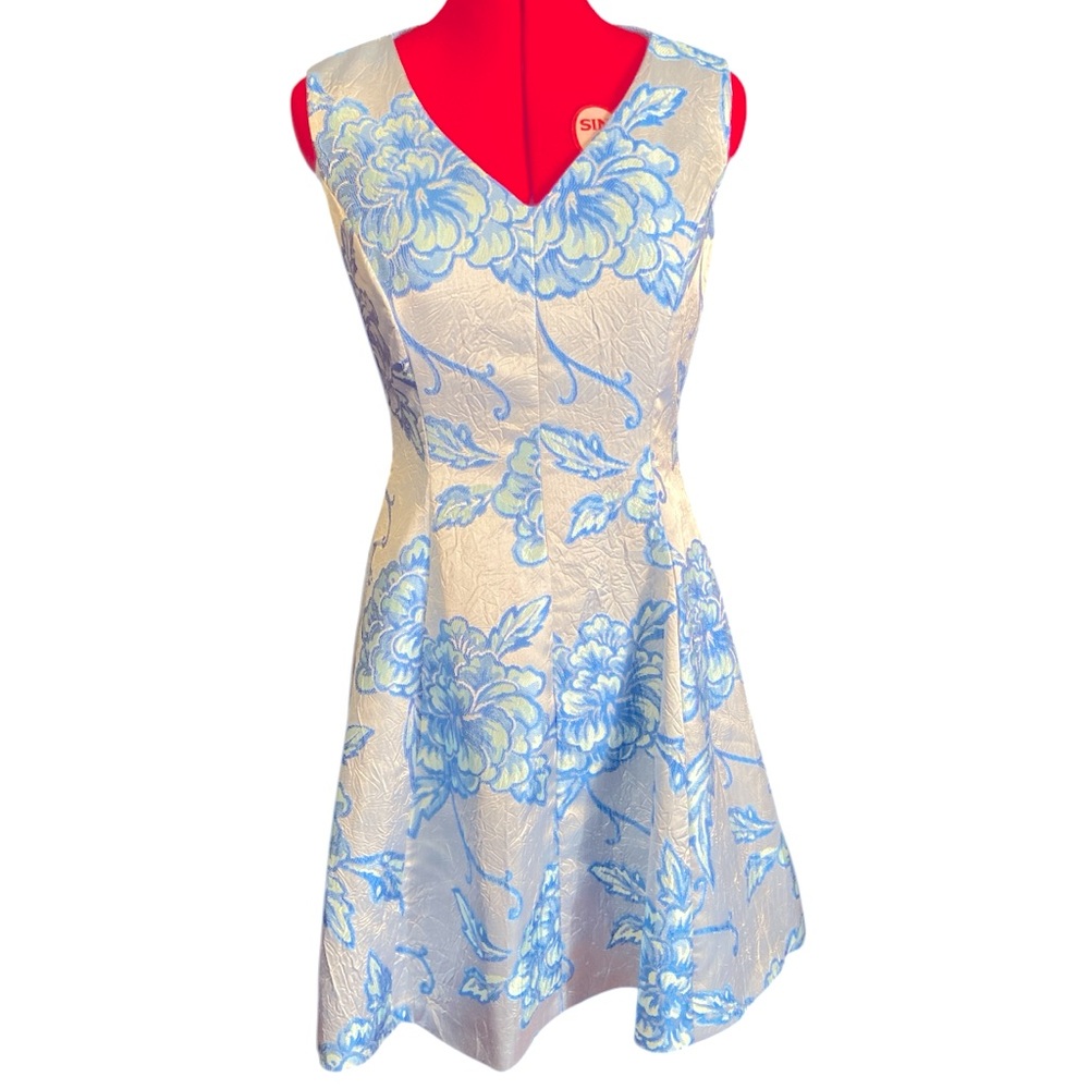 Nanette Lepore Metallic Crinkle Jaquard Floral Dress